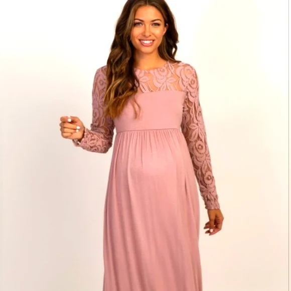 Pinkblush Mauve Lace Sleeve Maxi Dress - Picture 9 of 13
